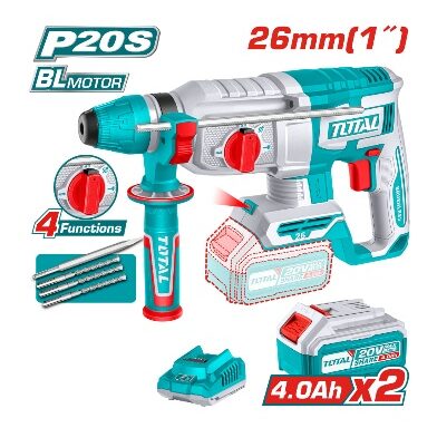 TOTAL TOOLS UTRHLI202682 ROTOMARTILLO SDS-PLUS 26MM BAT 20V 2.5J 5000BPM 2 BAT LITIO 4AH+CARG+ ACCESORIOS